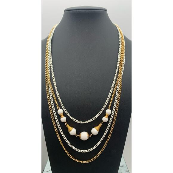 Vintage Stunning 1979’s MCM Style Multi Chain White and Gold Necklace - Picture 1 of 5